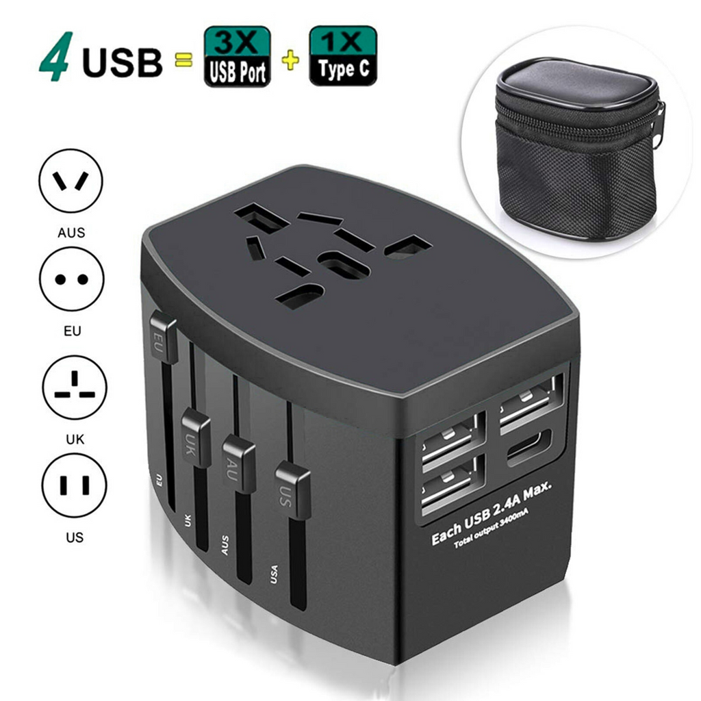Universal Plug Adapter with USB-A & USB-C Ports